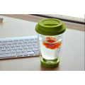 Hand Made Double Wall Portable Coffee Tea Cup with Silicon Rubber and Lid